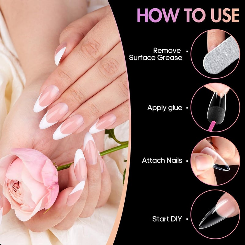 ranrose Almond Nail Tips 240pcs Half Matte Full Cover False Nail Soft Gel Acrylic Nails Extension Tips 12 Sizes Press on Nails Home Salon DIY Gift for Women - Image 5